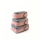 Set 3 genti de calatorie flippy, pentru depozitare, compresibile, 3 dimensiuni, mic, mediu, mare, impermeabile, fermoar dublu, roz