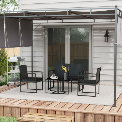 Outsunny Set de 5 piese din ratan PP Set de canapea cu perne, Mobilier de gradina pentru exterior cu canapea pentru doua pesoane cu efect de ratan, Ne foto