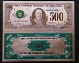 S.U.A. 500 DOLARI 1934 - (REPLICA/REPRODUCERE/SUVENIR/DECORATIVA) POLIMER (PLASTIC) PLACATA CU ARGINT 999&permil;