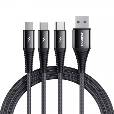 Cablu Incarcare USB-A - Lightning / microUSB / USB-C Joyroom S-1230G4 3in1, 20W, 1.2m, Negru foto