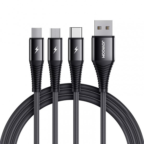 Cablu Incarcare USB-A - Lightning / microUSB / USB-C Joyroom S-1230G4 3in1, 20W, 1.2m, Negru