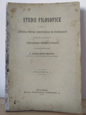 C. Radulescu-Motru - Studii Filosofice. In special: Revista pentru Cercetarile de Psihologie Vol. I foto