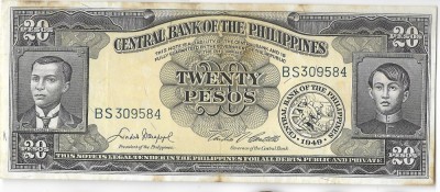 Bancnota 20 pesos 1949 - Filipine foto