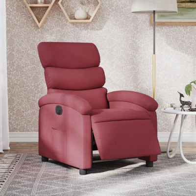 vidaXL Fotoliu rabatabil electric, roșu vin, material textil foto