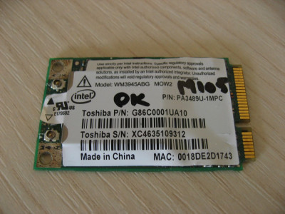 Placa wireless laptop Toshiba Satellite M105, Intel WM3945ABG, G86C0001UA10 foto