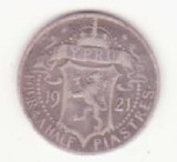Monedă argint Cipru 4&frac12; Piastres 1921, an unic de batere, patină frumoasă, rară - George V.