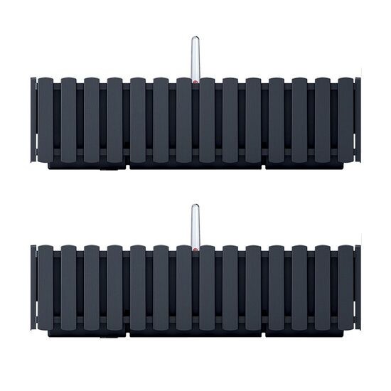 Set 2 jardiniere decorative cu suport metalic, sistem irigare,​​​​​​​ antracit, 58x18x16.2 cm, Boardee Fencycase W