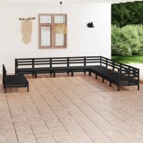 vidaXL Set mobilier de grădină, 11 piese, negru, lemn masiv de pin 3083148