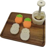 Set de presa si 2 matrite pentru prajituri Ylskmu, model ananas, plastic, alb, 125 g