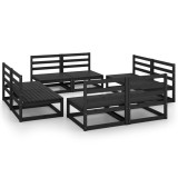 Set mobilier de gradina, 8 piese, negru, lemn masiv de pin