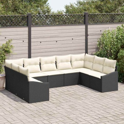 vidaXL Set de canapele pentru grădină 9 pcs Negru Rattan poli 3346877 foto