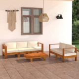 VidaXL Set mobilier grădină perne alb crem, 5 piese, lemn masiv acacia