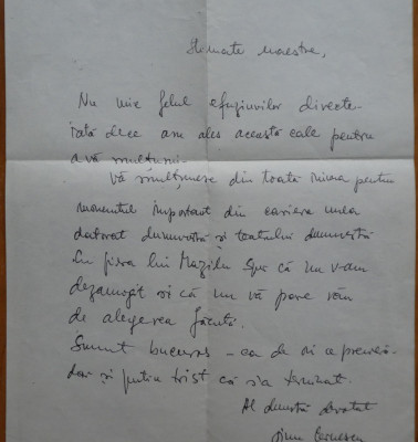 Scrisoare a regizorului Dinu Cernescu catre Radu Beligan foto