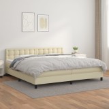 vidaXL Pat continental cu saltea, crem, 200x200 cm, piele ecologică 3141145