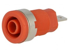 Soclu banană 4mm 24A 1kV roșu nichelat pe panou
