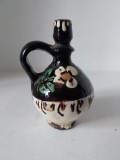 Mini ulcior ceramica rustica pictat manual motive florale 12cm, vas artizanat taranesc decor retro vintage obiect colectie handmade olarit traditional