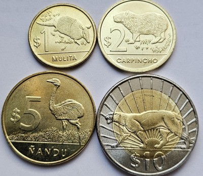 Set 4 monede 1,2,5,10 pesos uruguayos 2015-2022 Uruguay, unc, km#34-37 foto