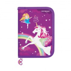 Penar echipat cu un compartiment,1 extensie, roz,design unicorn, 20x14x3.5 cm