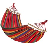 Hamac leagan gradina plaja camping cu 2 perne 200x80 cm cu bara din lemn 40cm anti-răsturnare, material bumbac multicolor, maxim 150 Kg.