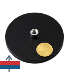 Magnet neodim oală D 88 mm cauciucat cu gât filet interior