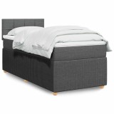 vidaXL Pat box spring cu saltea, gri &icirc;nchis, 100x200 cm, textil