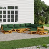 vidaXL Set mobilier de grădină cu perne verzi, 12 piese, lemn masiv