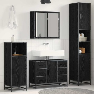vidaXL Set de mobilier pentru baie 3 pcs Stejar negru 80 x 33 x 60 cm 3402562 foto