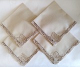 Set 4 Servete de masa Vintage din bumbac cu broderie manuala Point de Venise