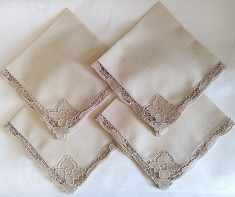 Set 4 Servete de masa Vintage din bumbac cu broderie manuala Point de Venise