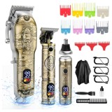 Masina de tuns si aparat de ras, 3 in 1, profesionala, trimmer cu lama T pentru par/barba/par corporal/nas, cu acumulator, afisaj LED, Set, rezistent