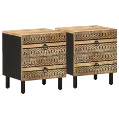 vidaXL Noptiere, 2 buc., negru, 40x33,5x46 cm, lemn masiv mango brut 4018627