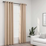 Draperii opace aspect in, cu ocheți, 2 buc., bej, 140 x 225 cm