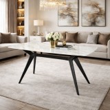 Masa living si bucatarie Elegant FDT4, blat ceramica, cadru metalic, 6 persoane, 140x80x75 cm, alb maro