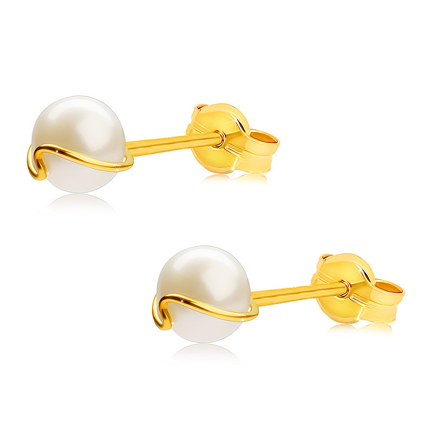 Cercei din aur 375 – perlă albă de cultură, linie ondulată subțire,  știfturi | Okazii.ro