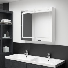 vidaXL Dulap de baie cu oglindă și LED, alb strălucitor, 80x12x68 cm 326517