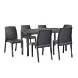 Set Mobilier Gradina Leziter Hellda 6 in 1, Plastic, Rezistent UV &amp; Intemperii, Culoare Antracit