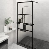 VidaXL Paravan duș walk-in cu raft negru 80x195 cm sticlă ESG/aluminiu
