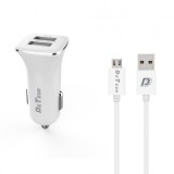 Incarcator Auto (14124) DeTech DE-C01M 12V / 5V - 2,4A 2xUSB + Cablu de Date Micro USB (FastCharger) Alb Blister