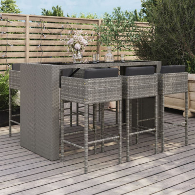 vidaXL Set mobilier bar de grădină cu perne, 7 piese, gri, poliratan 3200665 foto