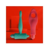 Set Touch Me Vibrator Anal si Vibrator Finger, 7 Moduri Vibratii, Silicon, Rosu/Verde