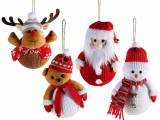 Set 4 ornamente brad Craciun textil multicolor &Oslash; 9 cm x 17 H