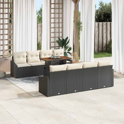 vidaXL Set de masă pentru grădină 9 pcs Negru și Crem 100 x 55 x 73 cm foto