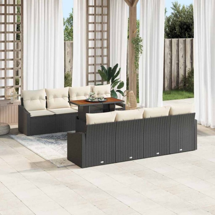 vidaXL Set de masă pentru grădină 9 pcs Negru și Crem 100 x 55 x 73 cm