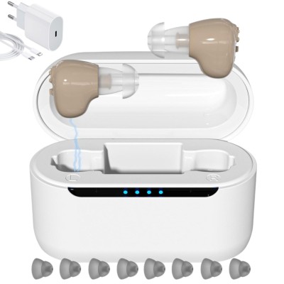 2 X Aparat Auditiv Vala Tech&amp;reg;️, 120 dB, 200H Autonomie cu Carcasa, Intraauricular Reincarcabil, Reducere Zgomot, Control Volum, Incarcare Rapida 1H foto