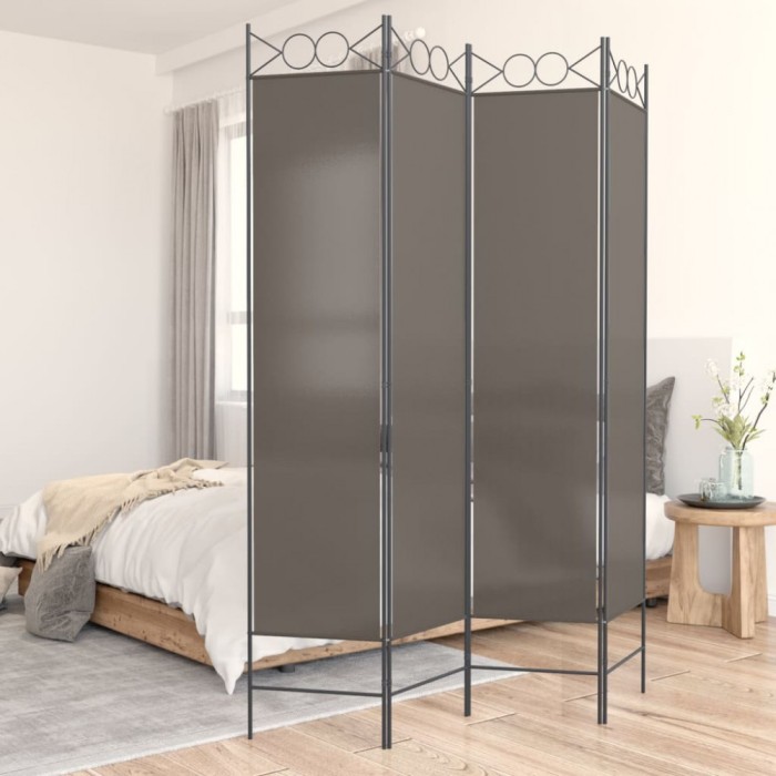 Paravan de cameră cu 4 panouri, antracit, 160x220 cm, textil