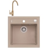 Pachet chiuveta bucatarie algranit Alveus Formic 20, 520x510mm, sifon pop-up inclus + Baterie Kati, Beige