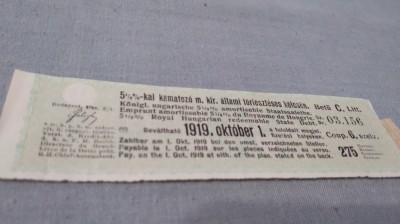 CUPOANE /BON DE TREZORERIE CU REDUCERE 1919 UNGARIA foto