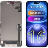 Cumpara ieftin Display cu Touchscreen MP compatibil cu Apple iPhone 16, cu Rama, Versiune Soft OLED FHD Diagnostic, Negru