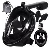 Masca snorkeling cu tub, S/M, sistem DryTop, anti-aburire, vizibilitate 180 de grade, negru
