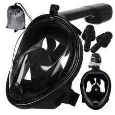 Masca snorkeling cu tub, S/M, sistem DryTop, anti-aburire, vizibilitate 180 de grade, negru